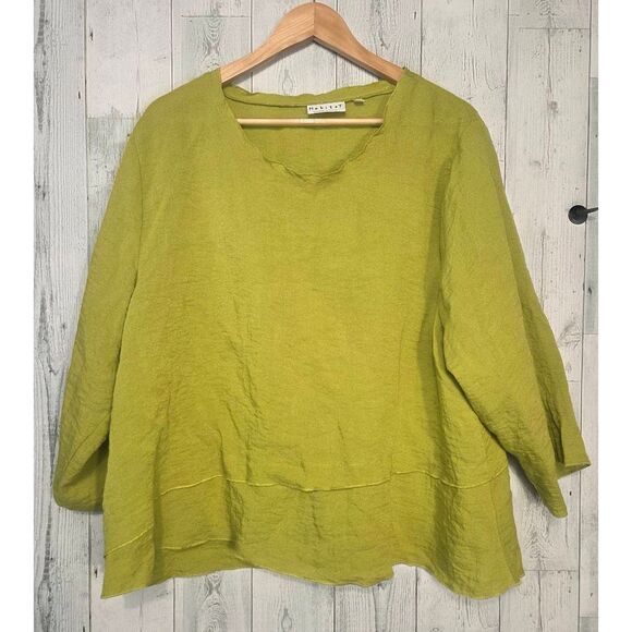 Habitat Lettuce Scoop Neck Lagenlook Asymmetrical Tiered Hem Blouse Sz. L - Picture 1 of 5